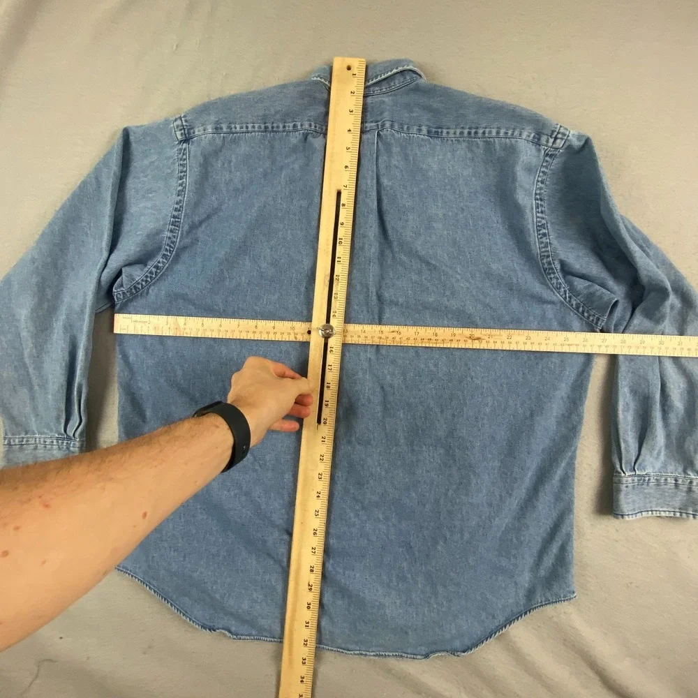 Vintage Polo Ralph Lauren Big Shirt Denim Button Down Men Large Blue Pocket Pony